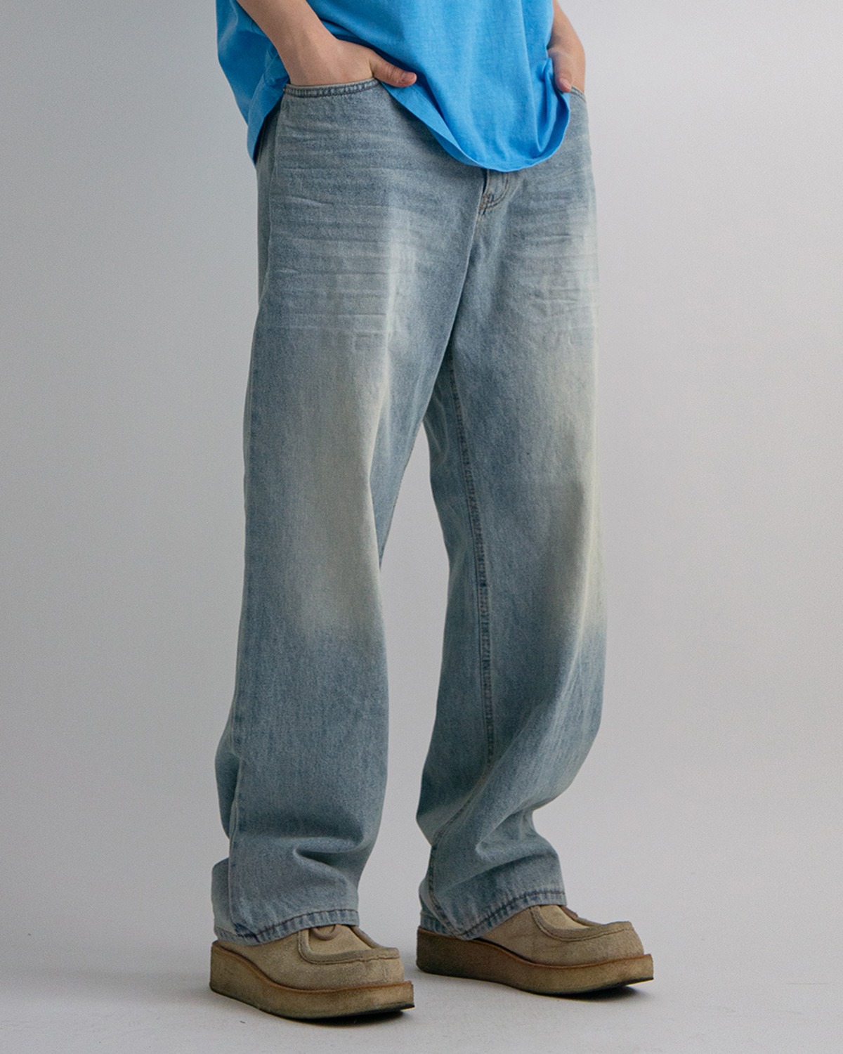 FRT embo washed blue denim pants (1C)