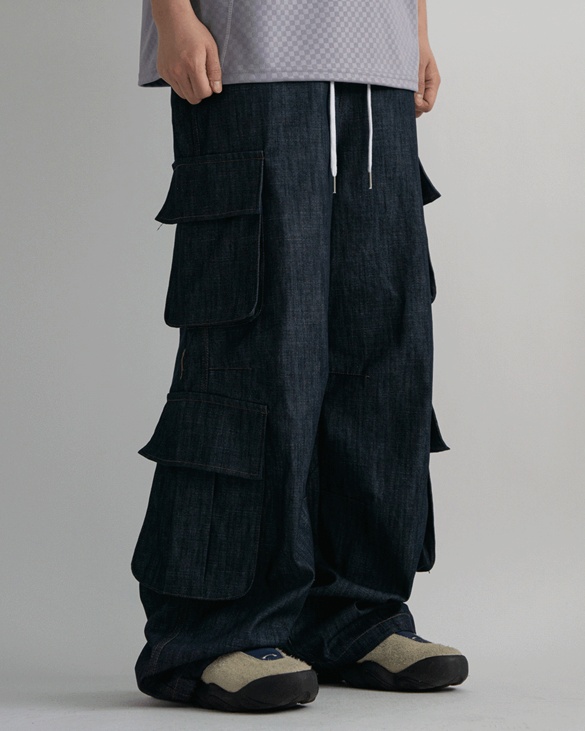 Multi pocket linen denim pants (2C)