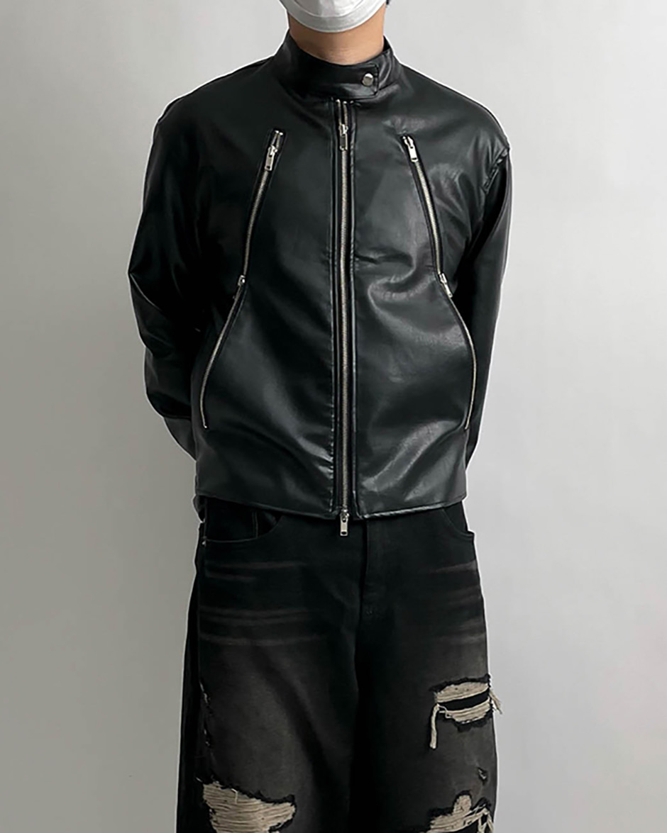 2way leather zip biker jacket (2C)