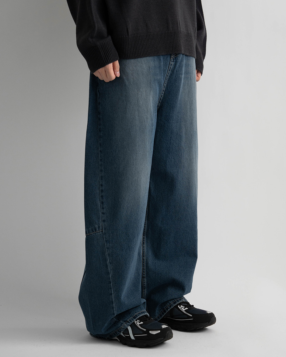 Wide slash vintage denim pants (2C)