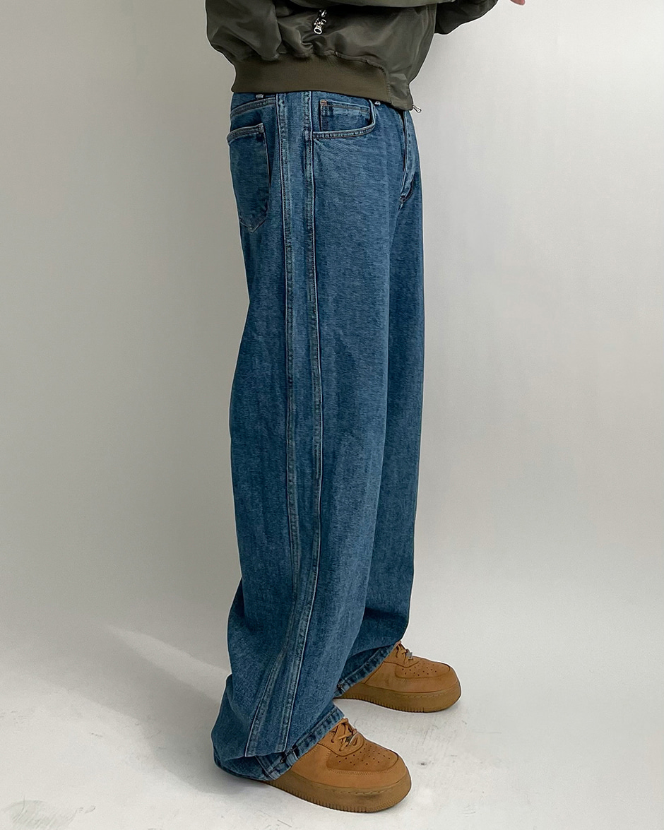 Side line wide denim pants (2C)