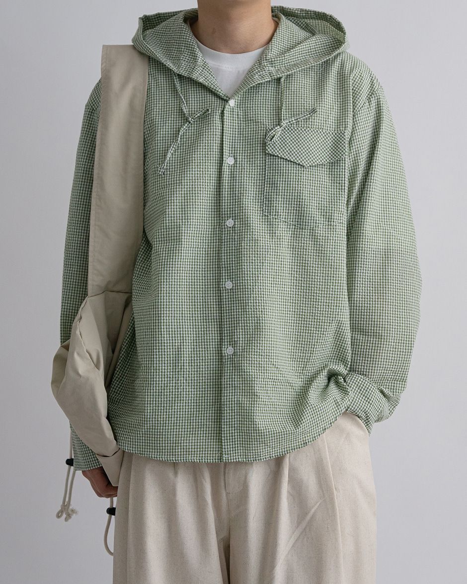 Linen hood check shirt (3C)