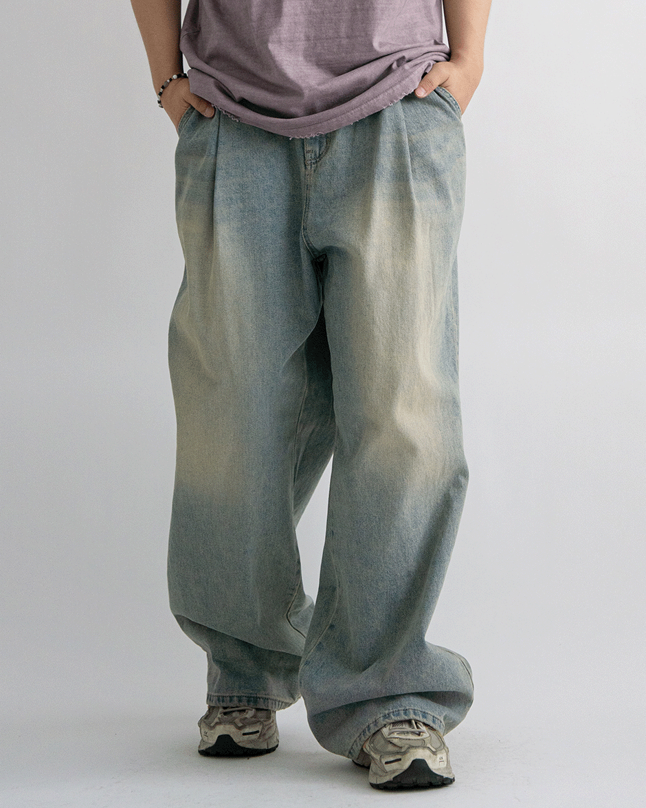 Pintuck vintage denim pants (1C)