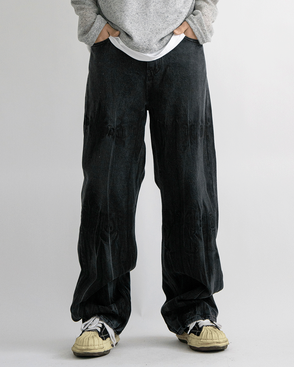 Wrinkle smoky denim pants (1C)