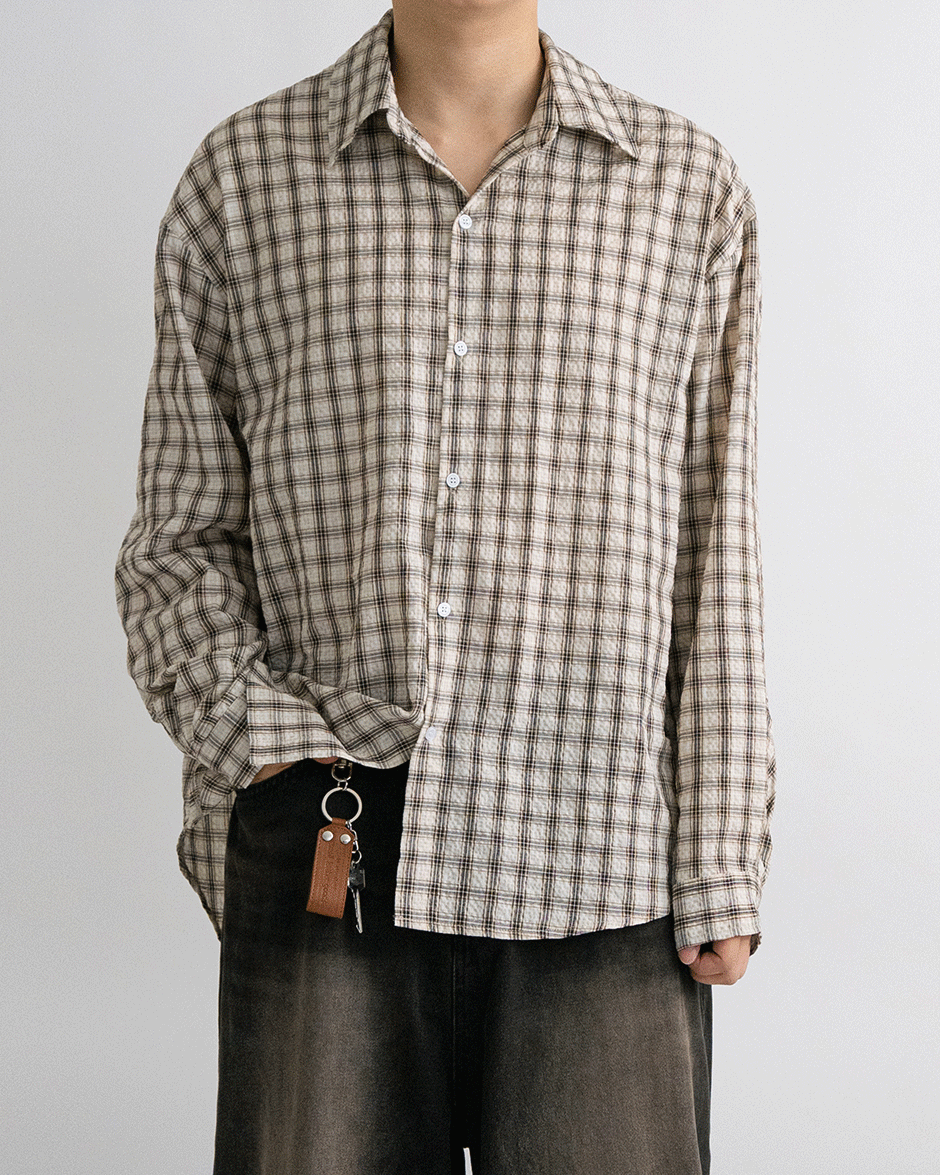 Seersucker brown check shirt (1C)