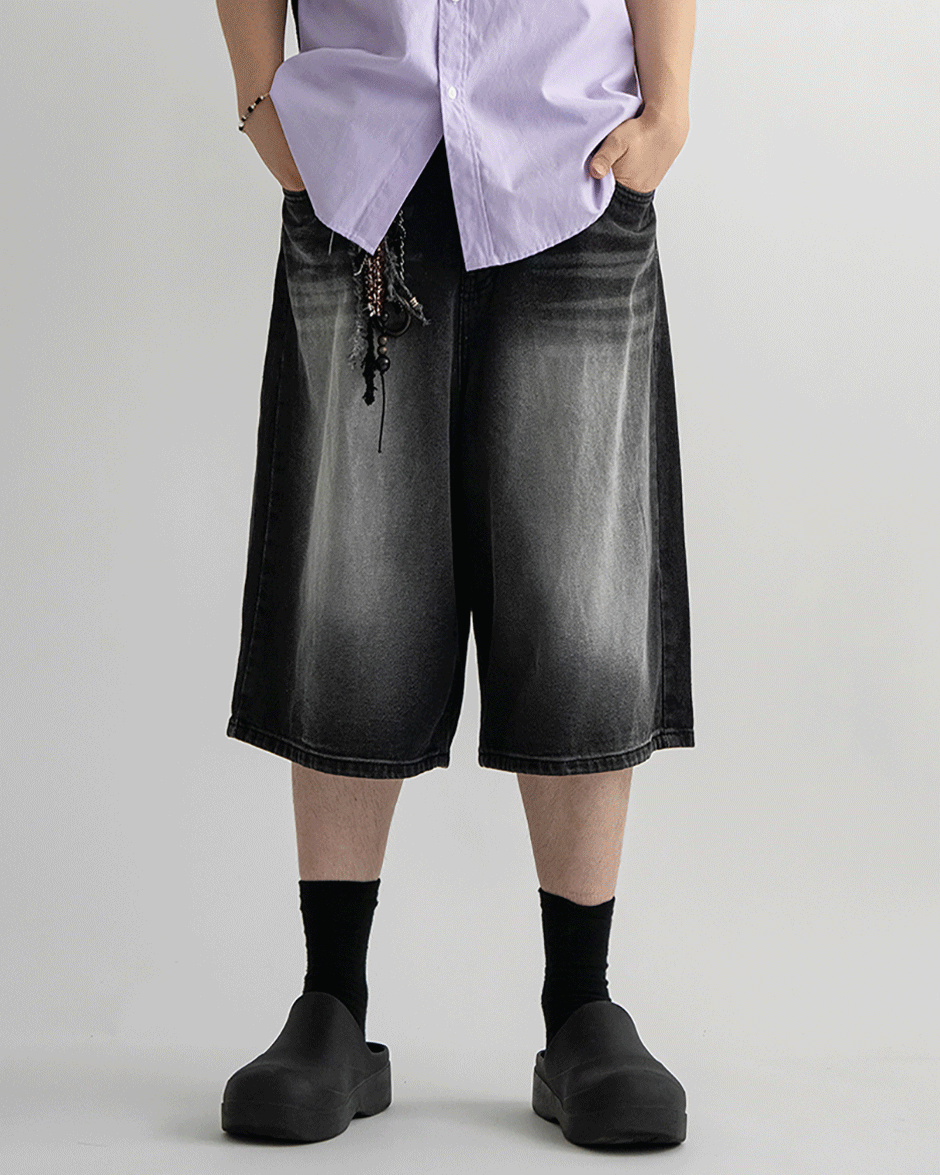 Highlight black half denim pants (1C)