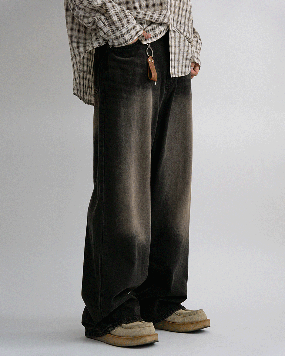 Point retro wide denim pants (2C)
