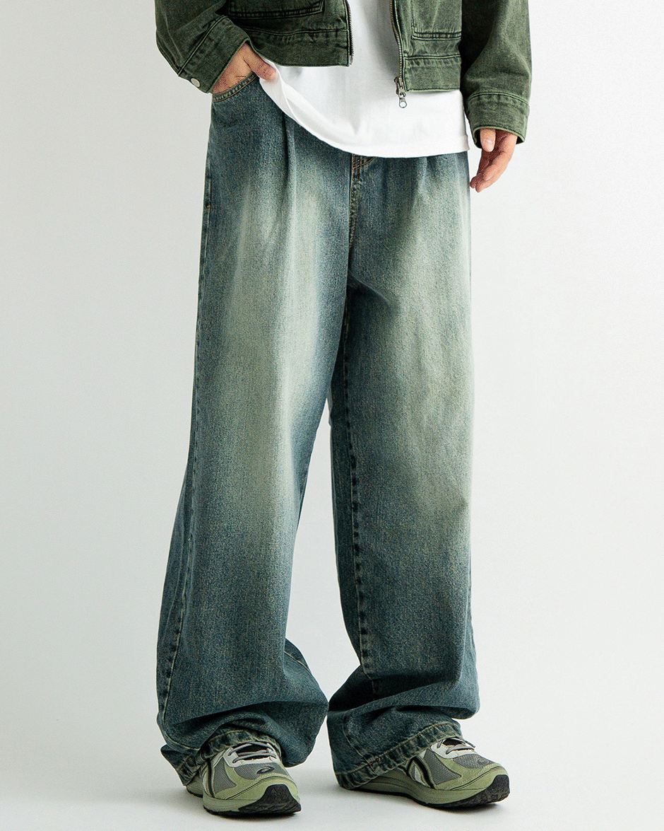 Retro wide denim pants (1C)