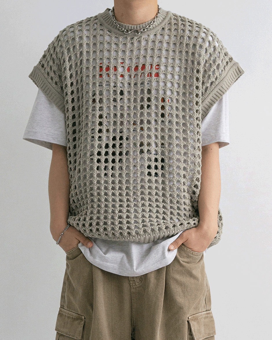 Over mesh knit vest (2C)