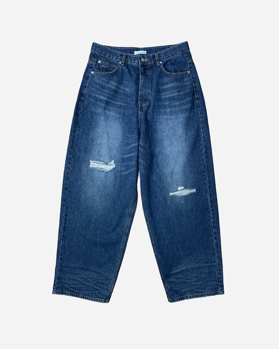 Wide diss washed denim pants (1C)