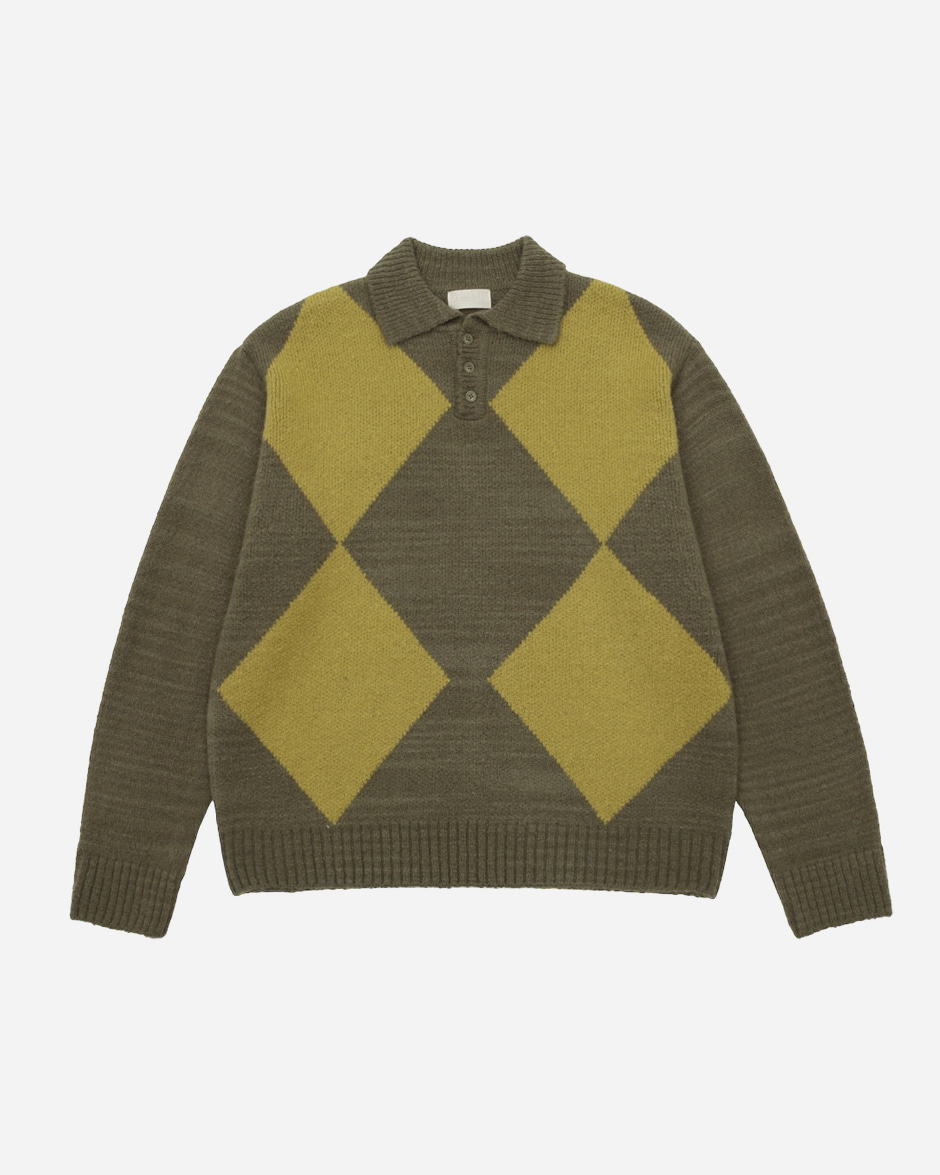 Argyle collar button wool knit (3C)
