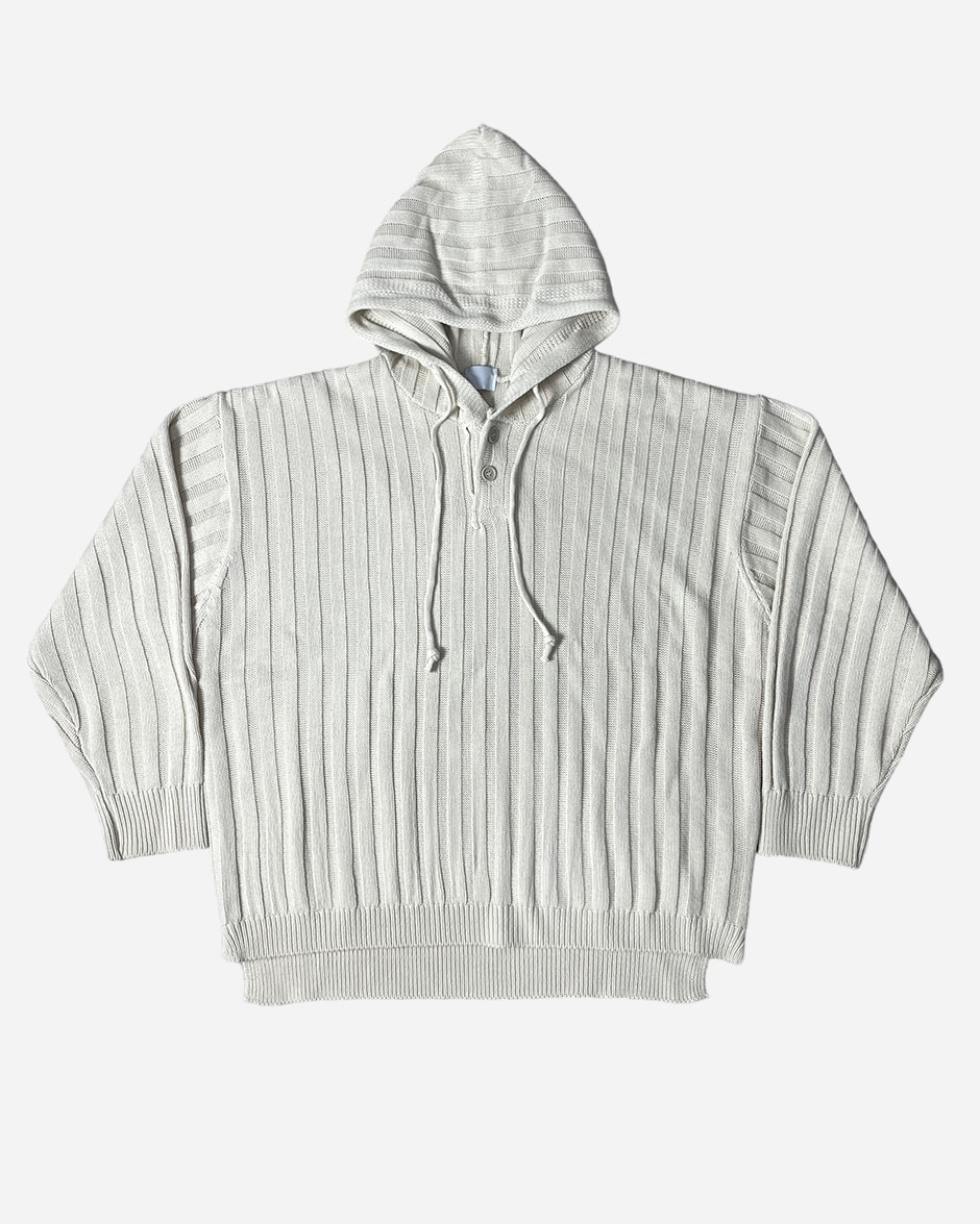 Over stripe knit warmer hoodie (3C)
