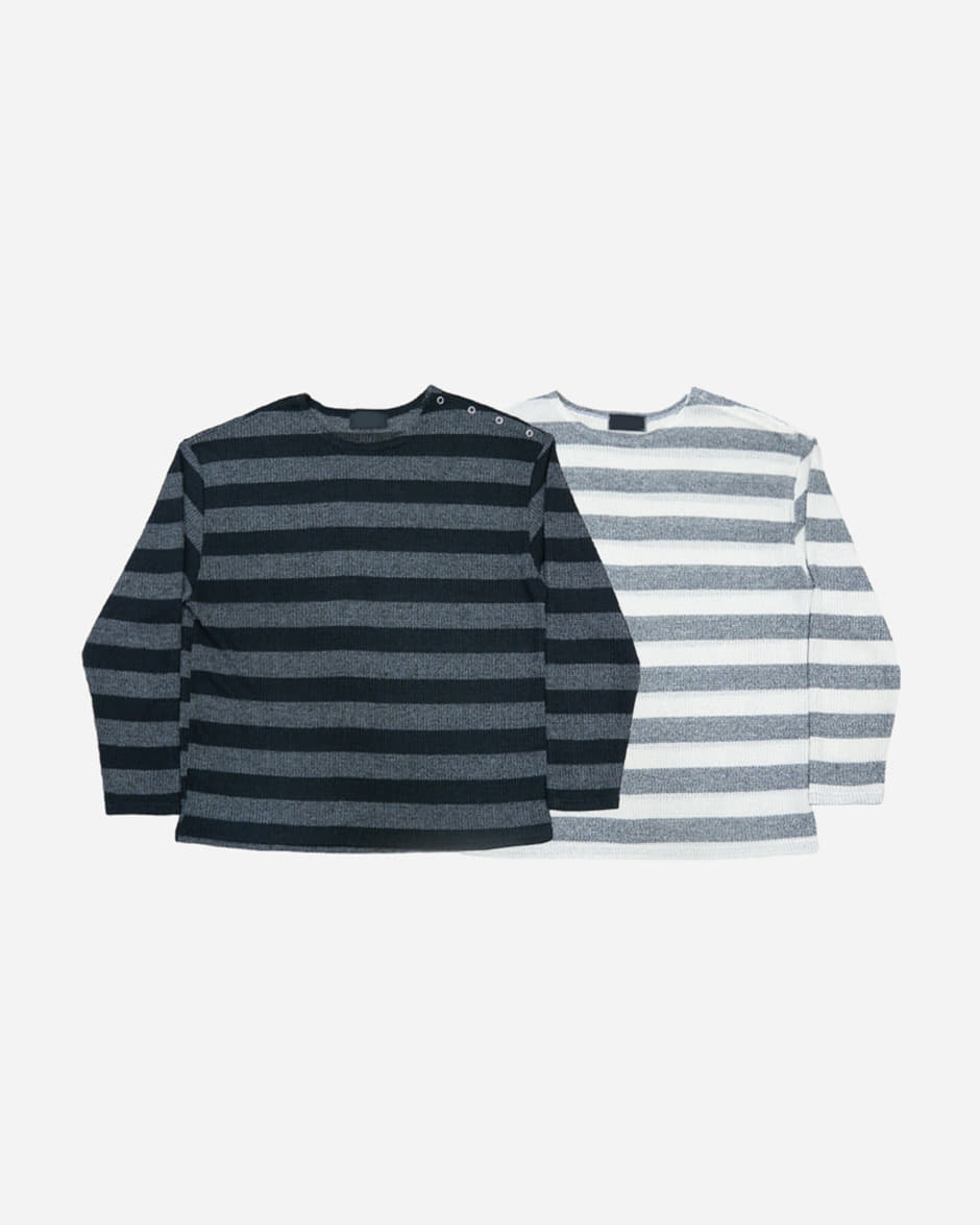 Stripe button knit long sleeve (2C)