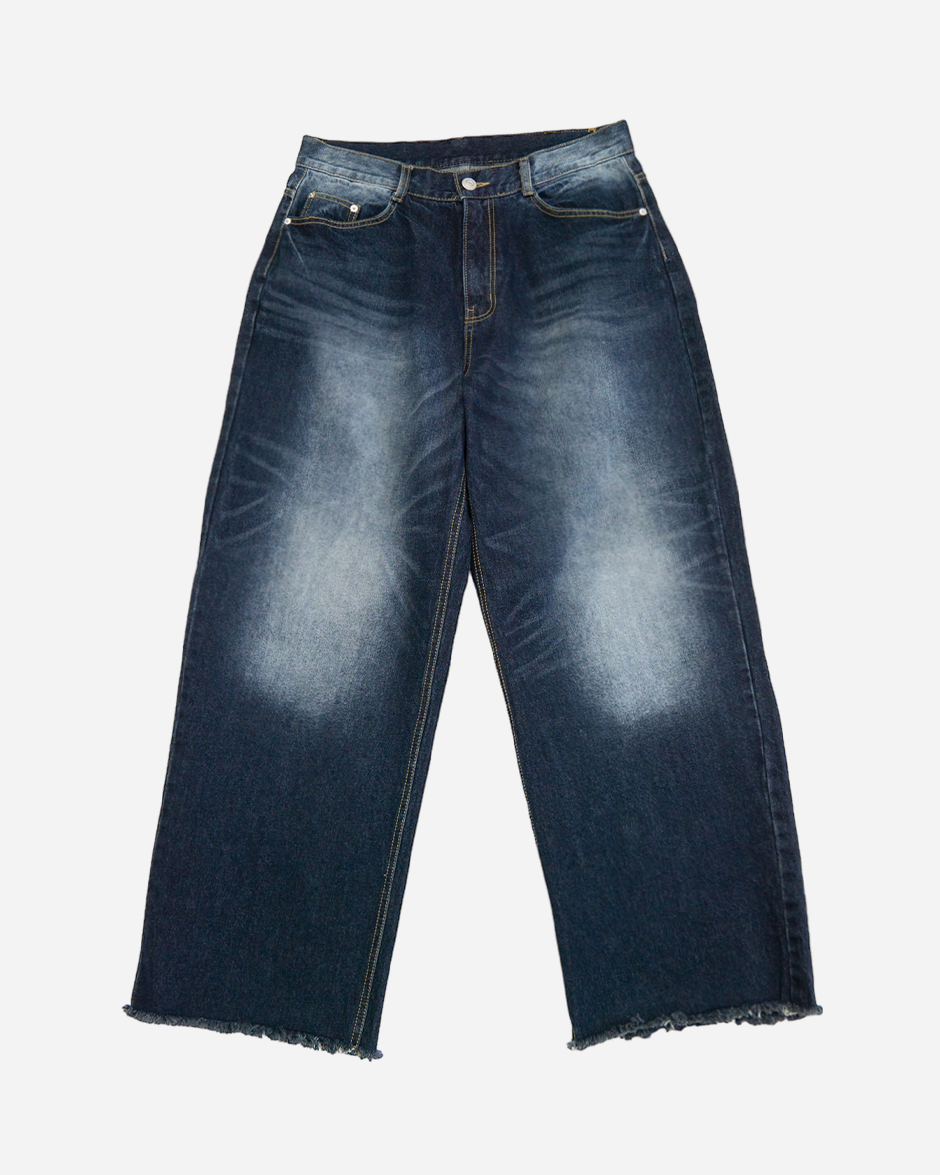Blue cutted wide denim pants (1C)