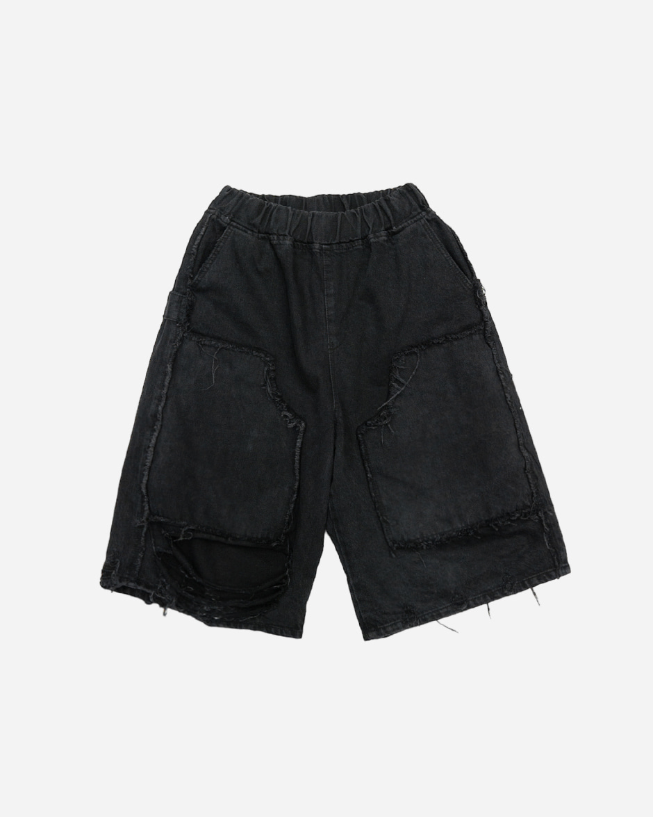 Vintage black half denim pants (1C)